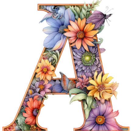 (384-03) Floral Flower Monogram Letter All Letters A-Z
