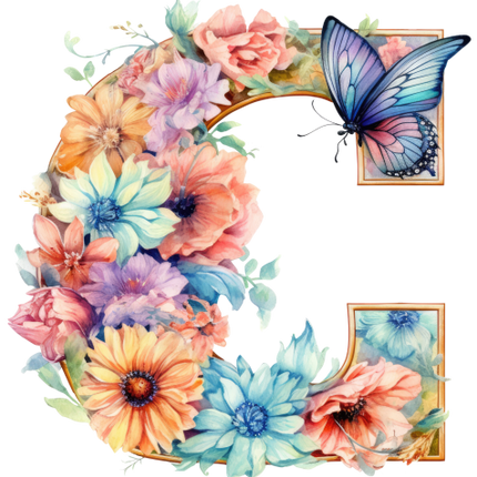 (384-03) Floral Flower Monogram Letter All Letters A-Z