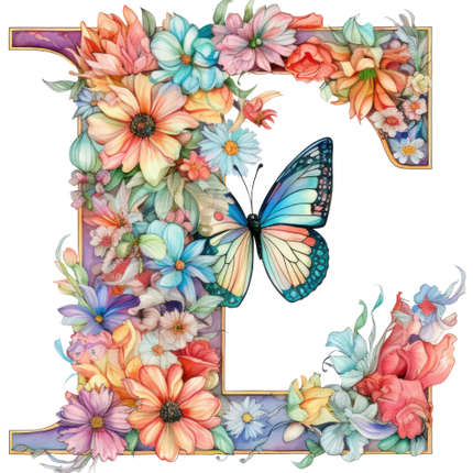 (384-03) Floral Flower Monogram Letter All Letters A-Z