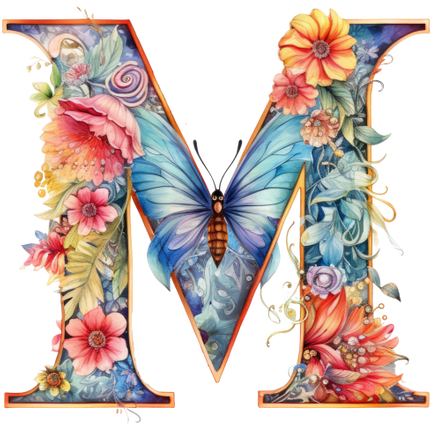 (384-03) Floral Flower Monogram Letter All Letters A-Z