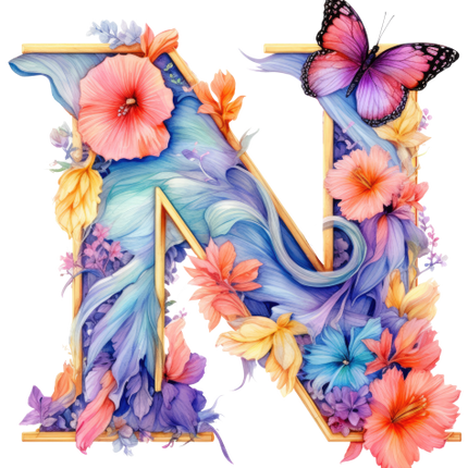 (384-03) Floral Flower Monogram Letter All Letters A-Z