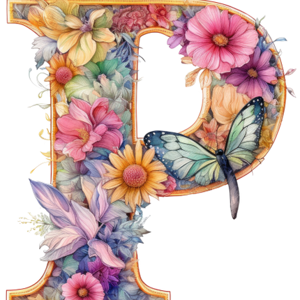 (384-03) Floral Flower Monogram Letter All Letters A-Z