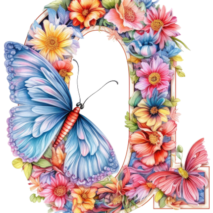 (384-03) Floral Flower Monogram Letter All Letters A-Z