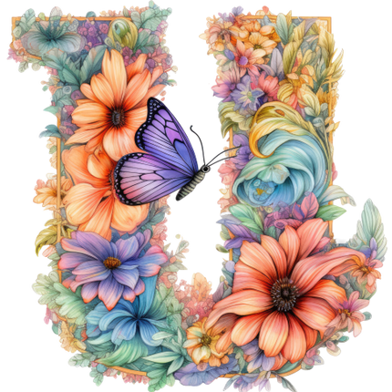 (384-03) Floral Flower Monogram Letter All Letters A-Z