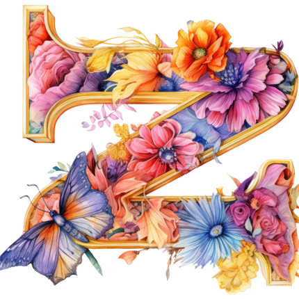 (384-03) Floral Flower Monogram Letter All Letters A-Z