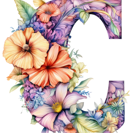 (384-04) Floral Flower Monogram Letter All Letters A-Z