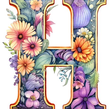 (384-04) Floral Flower Monogram Letter All Letters A-Z
