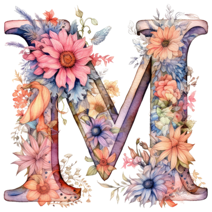 (384-04) Floral Flower Monogram Letter All Letters A-Z