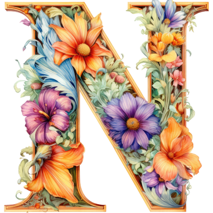 (384-04) Floral Flower Monogram Letter All Letters A-Z