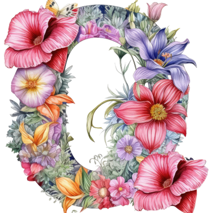 (384-04) Floral Flower Monogram Letter All Letters A-Z