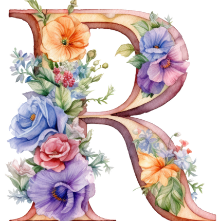 (384-04) Floral Flower Monogram Letter All Letters A-Z