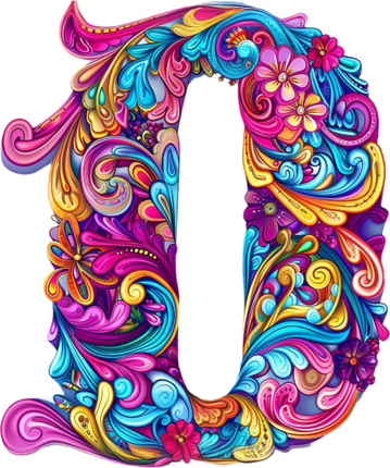 (384-05) Bright Hippie Floral Flower Monogram Letter All Letters A-Z Numbers 0-9