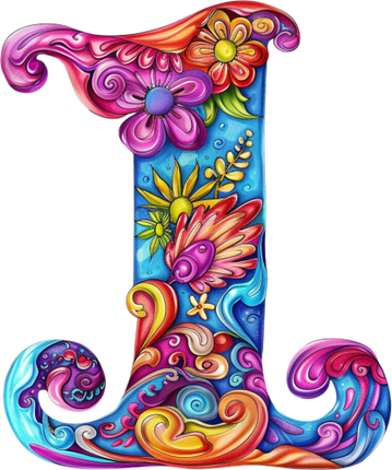 (384-05) Bright Hippie Floral Flower Monogram Letter All Letters A-Z Numbers 0-9