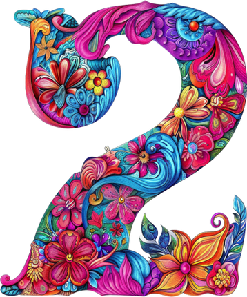 (384-05) Bright Hippie Floral Flower Monogram Letter All Letters A-Z Numbers 0-9