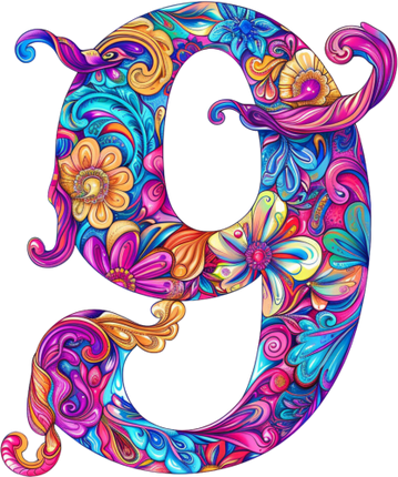 (384-05) Bright Hippie Floral Flower Monogram Letter All Letters A-Z Numbers 0-9