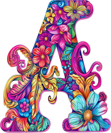 (384-05) Bright Hippie Floral Flower Monogram Letter All Letters A-Z Numbers 0-9