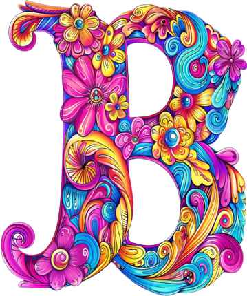 (384-05) Bright Hippie Floral Flower Monogram Letter All Letters A-Z Numbers 0-9
