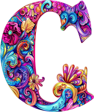 (384-05) Bright Hippie Floral Flower Monogram Letter All Letters A-Z Numbers 0-9