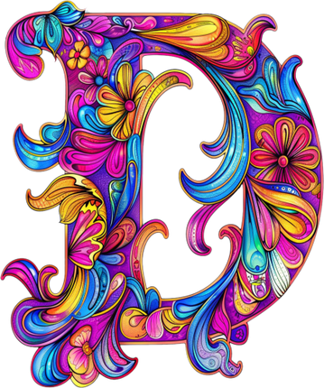 (384-05) Bright Hippie Floral Flower Monogram Letter All Letters A-Z Numbers 0-9