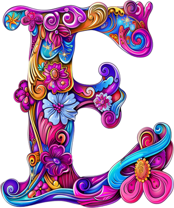 (384-05) Bright Hippie Floral Flower Monogram Letter All Letters A-Z Numbers 0-9