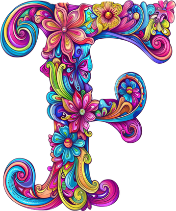 (384-05) Bright Hippie Floral Flower Monogram Letter All Letters A-Z Numbers 0-9