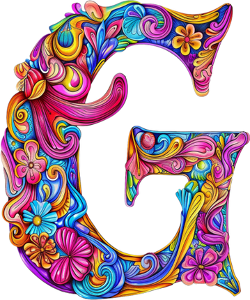 (384-05) Bright Hippie Floral Flower Monogram Letter All Letters A-Z Numbers 0-9
