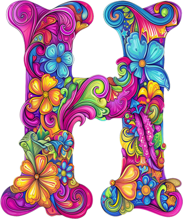 (384-05) Bright Hippie Floral Flower Monogram Letter All Letters A-Z Numbers 0-9