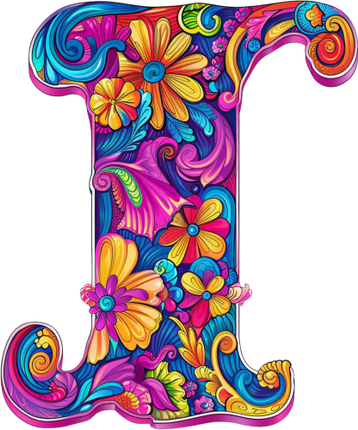 (384-05) Bright Hippie Floral Flower Monogram Letter All Letters A-Z Numbers 0-9