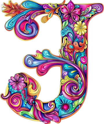 (384-05) Bright Hippie Floral Flower Monogram Letter All Letters A-Z Numbers 0-9