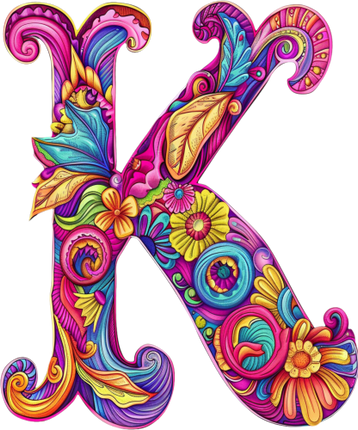 (384-05) Bright Hippie Floral Flower Monogram Letter All Letters A-Z Numbers 0-9