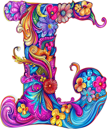 (384-05) Bright Hippie Floral Flower Monogram Letter All Letters A-Z Numbers 0-9