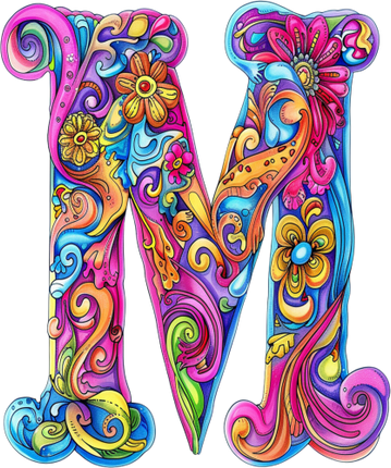 (384-05) Bright Hippie Floral Flower Monogram Letter All Letters A-Z Numbers 0-9