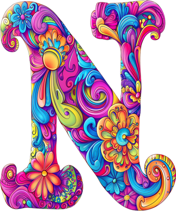 (384-05) Bright Hippie Floral Flower Monogram Letter All Letters A-Z Numbers 0-9