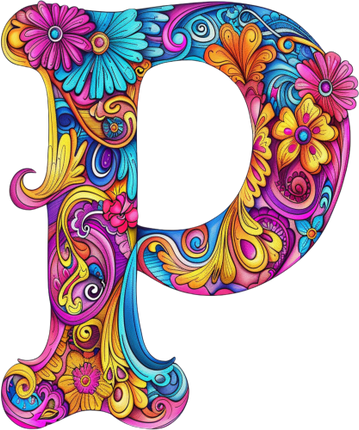 (384-05) Bright Hippie Floral Flower Monogram Letter All Letters A-Z Numbers 0-9