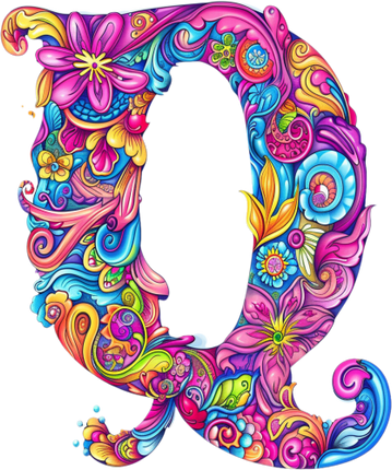 (384-05) Bright Hippie Floral Flower Monogram Letter All Letters A-Z Numbers 0-9