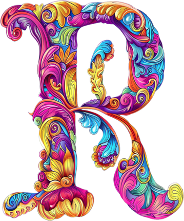 (384-05) Bright Hippie Floral Flower Monogram Letter All Letters A-Z Numbers 0-9
