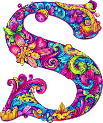 (384-05) Bright Hippie Floral Flower Monogram Letter All Letters A-Z Numbers 0-9