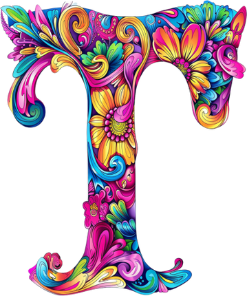 (384-05) Bright Hippie Floral Flower Monogram Letter All Letters A-Z Numbers 0-9