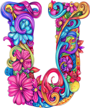 (384-05) Bright Hippie Floral Flower Monogram Letter All Letters A-Z Numbers 0-9