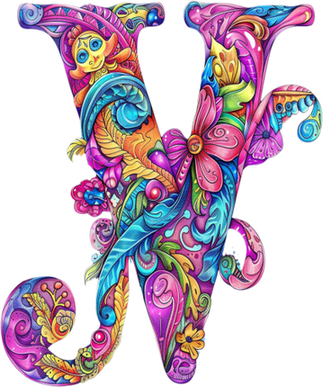 (384-05) Bright Hippie Floral Flower Monogram Letter All Letters A-Z Numbers 0-9