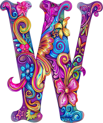 (384-05) Bright Hippie Floral Flower Monogram Letter All Letters A-Z Numbers 0-9
