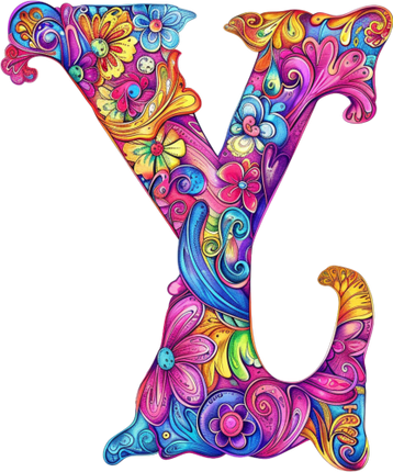 (384-05) Bright Hippie Floral Flower Monogram Letter All Letters A-Z Numbers 0-9