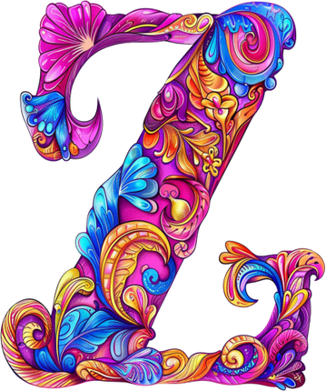 (384-05) Bright Hippie Floral Flower Monogram Letter All Letters A-Z Numbers 0-9