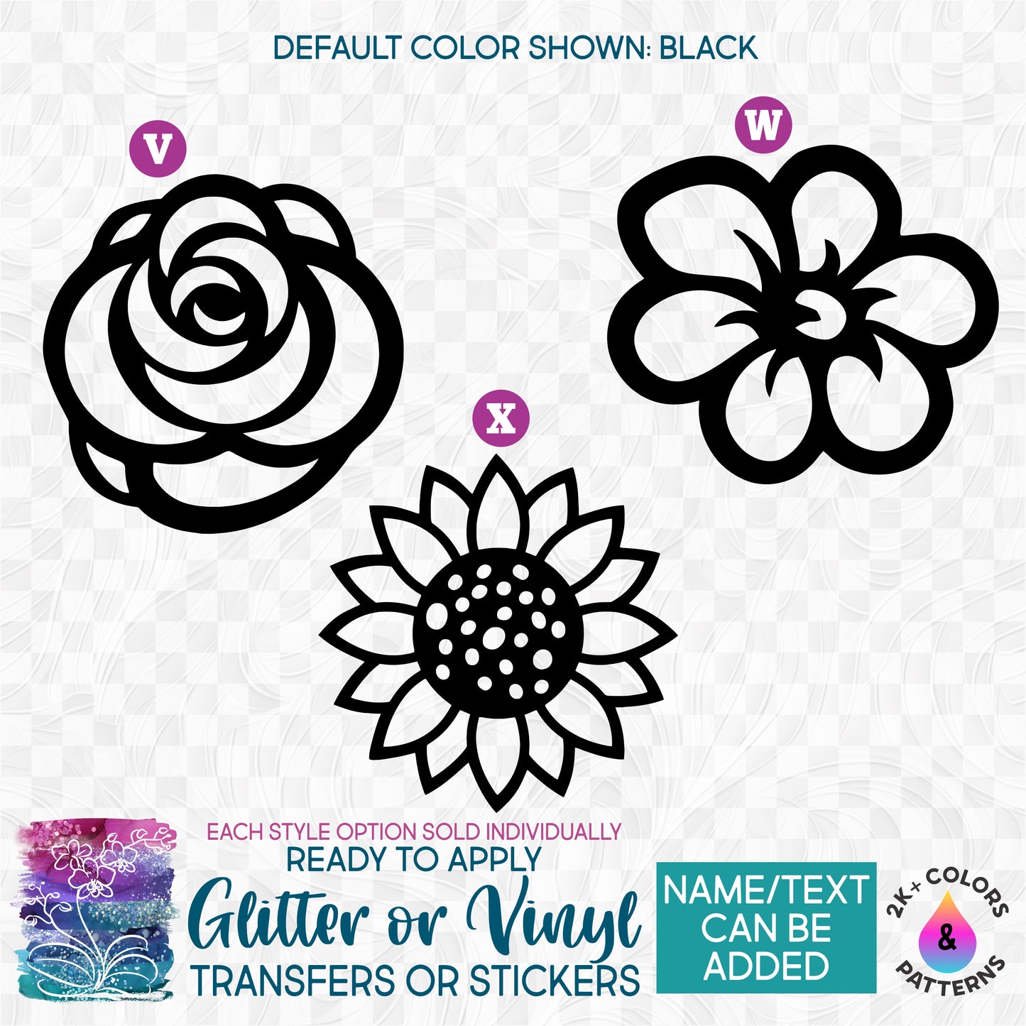 s38-1 Rose Daisy Sunflower Made-to-Order Iron-On Transfer or Sticker