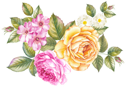 (396-01) Roses Rose Bouquets Watercolor Flowers