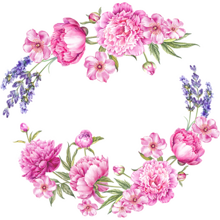 (396-01) Pink Roses Hydrangeas Watercolor Flowers