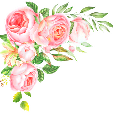 (396-02) Pink Yellow Roses Butterflies Watercolor Flowers