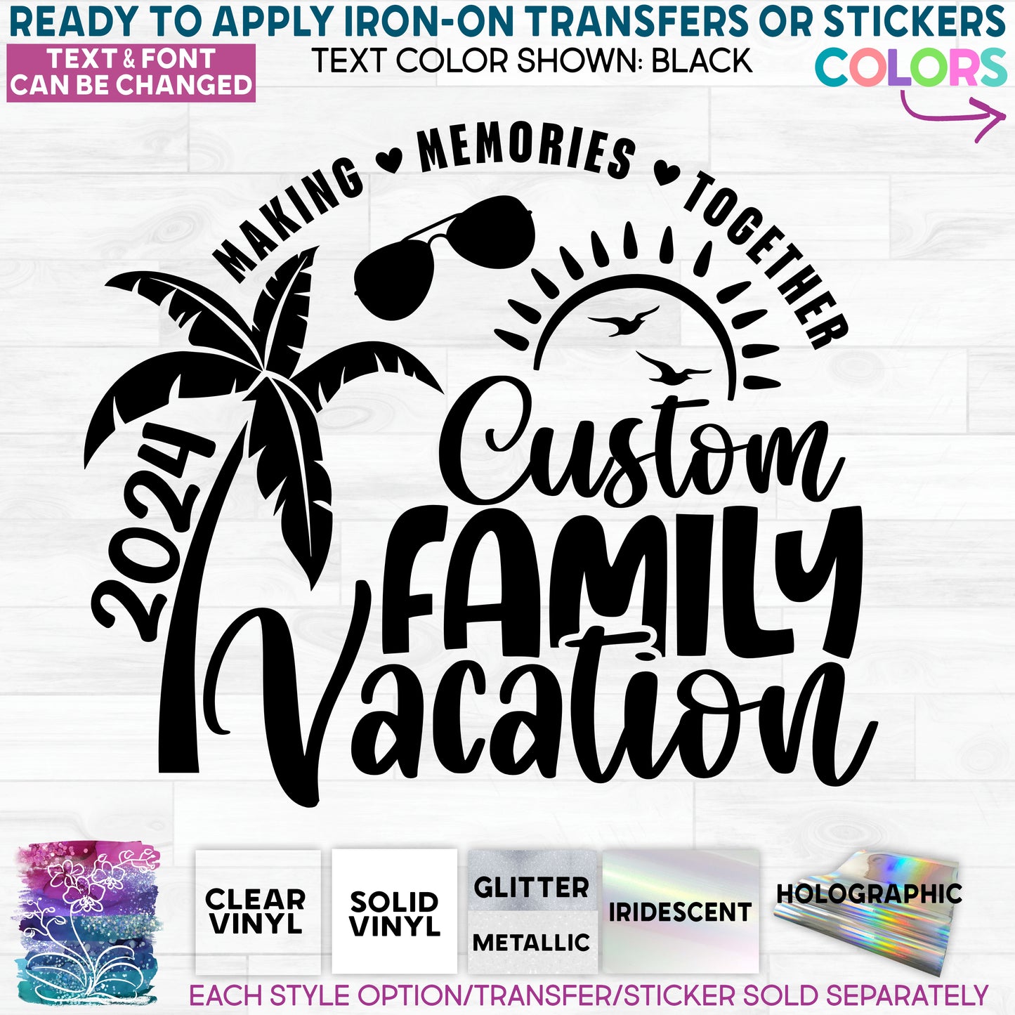 s40-2G Palm Tree Custom Family Vacation Trip Customize with Name or Location Made-to-Order Iron-On Transfer or Sticker