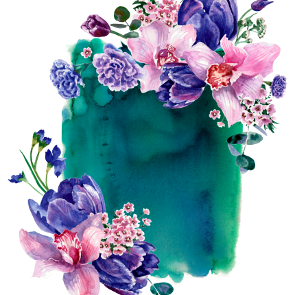 (401-B) Watercolor Floral Flowers Monogram Custom Text