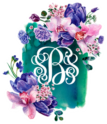 (401-B) Watercolor Floral Flowers Monogram Custom Text